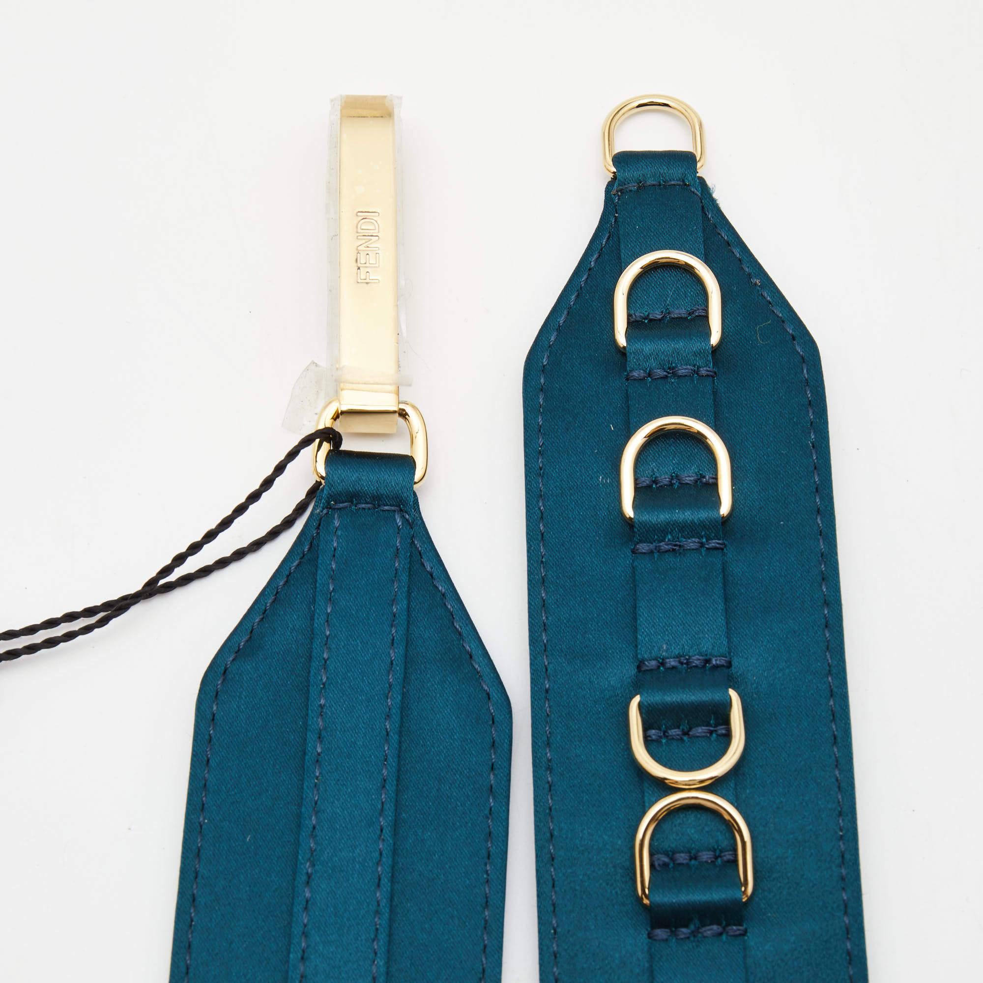 Fendi Teal Blue Satin Shoulder Strap In New Condition For Sale In Dubai, Al Qouz 2