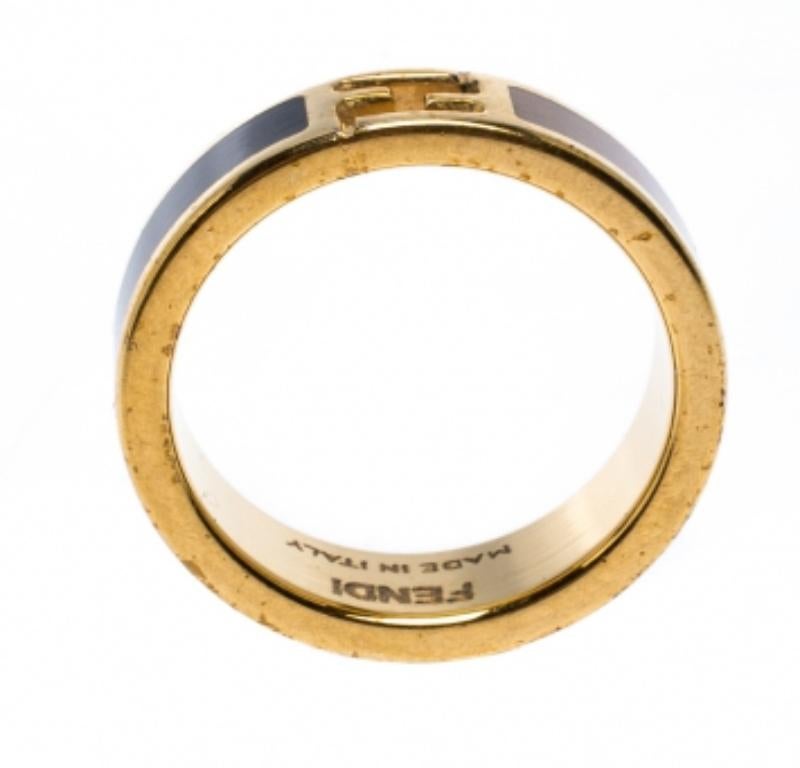Fendi The Fendista Bi-color Enamel Gold Tone Band Ring Size 54.5 im Zustand „Relativ gut“ im Angebot in Dubai, Al Qouz 2