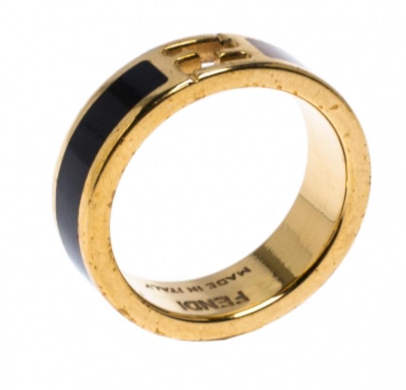 Fendi The Fendista Bi-color Enamel Gold Tone Band Ring Size 54.5 Damen im Angebot