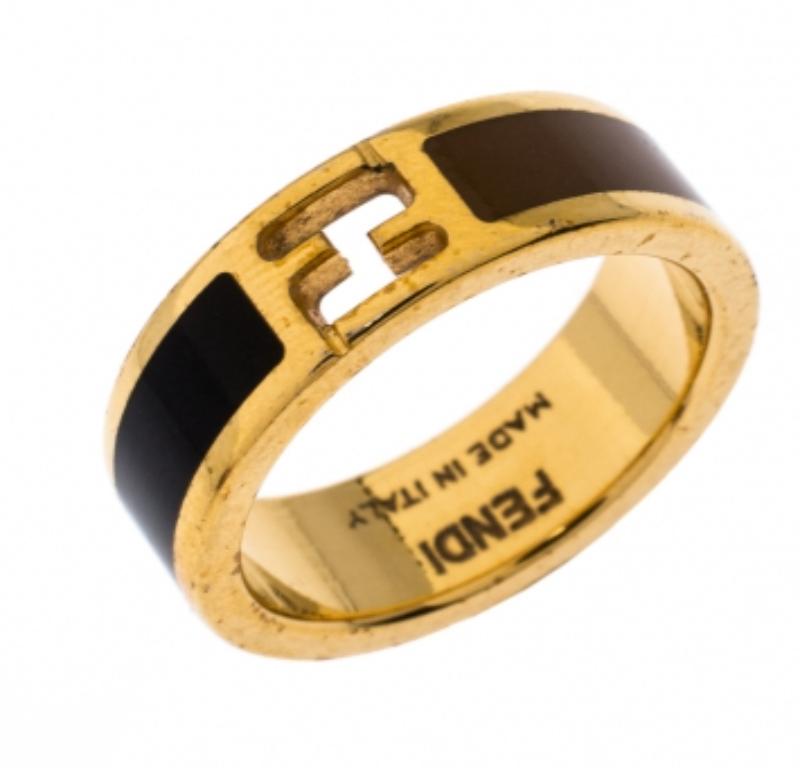 Fendi The Fendista Bi-color Enamel Gold Tone Band Ring Size 54.5 im Angebot 1