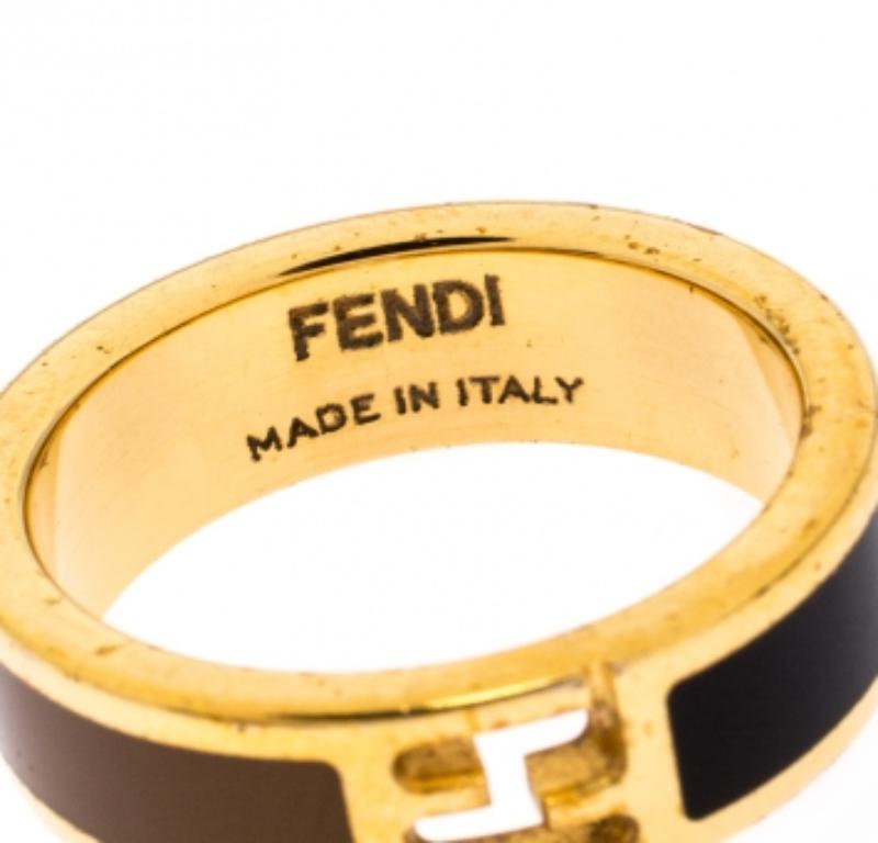 Fendi The Fendista Bi-color Enamel Gold Tone Band Ring Size 54.5 im Angebot 2