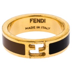 Fendi The Fendista Bi-color Enamel Gold Tone Band Ring Size 54.5