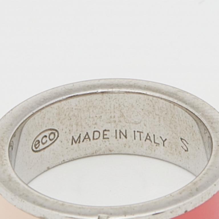 Women's Fendi The Fendista Bi-color Enamel Silver Tone Band Ring Size 50 For Sale