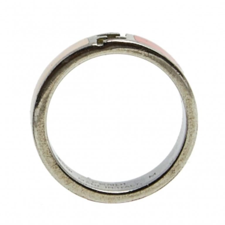 Women's Fendi The Fendista Bi-color Enamel Silver Tone Band Ring Size 55 For Sale