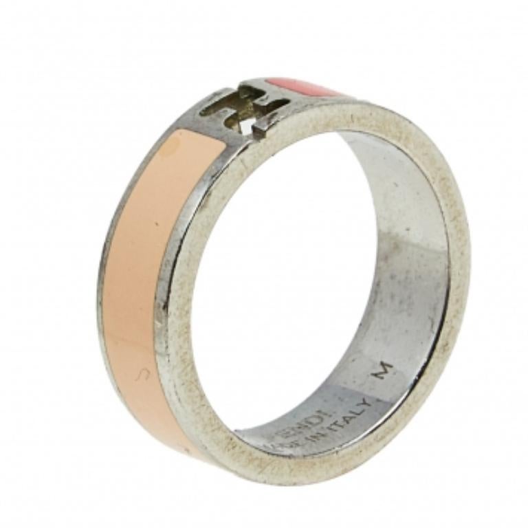 Fendi The Fendista Bi-color Enamel Silver Tone Band Ring Size 55 For Sale 1