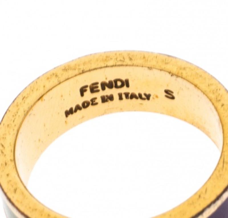 Fendi The Fendista Bicolor Enamel Gold Tone Band Ring Size EU 51 im Angebot 1