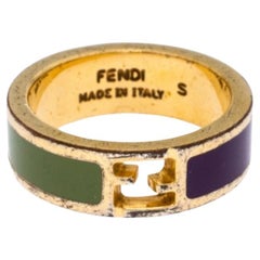 Fendi The Fendista Bicolor Enamel Gold Tone Band Ring Size EU 51