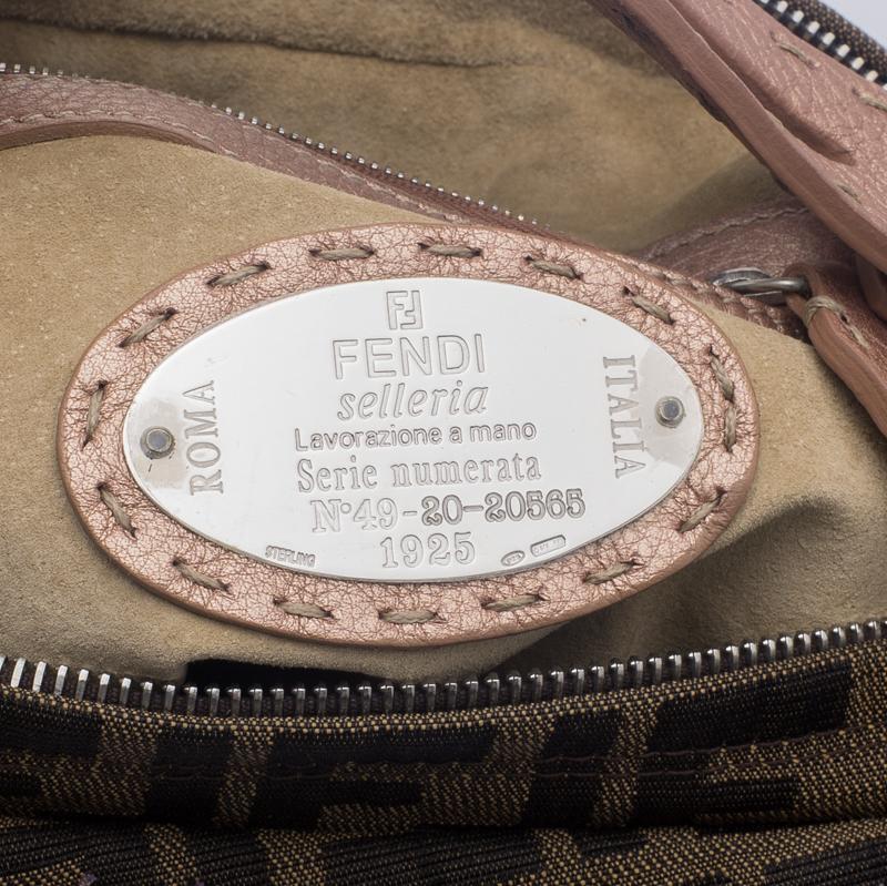 Fendi Tobacco/Beige Zucca Canvas and Leather Crystal Embellished Oyster Hobo 2