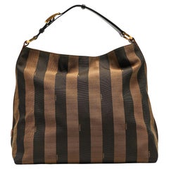 Fendi Tobacco/Black Pequin Stripe Canvas Hobo