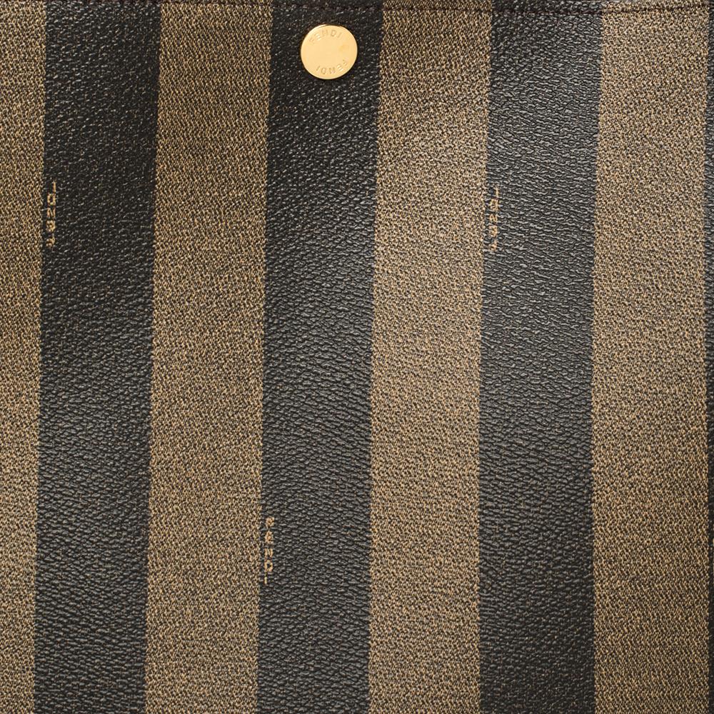 Fendi Tobacco/Black Pequin Stripe Coated Canvas and Leather Hobo Bag 2