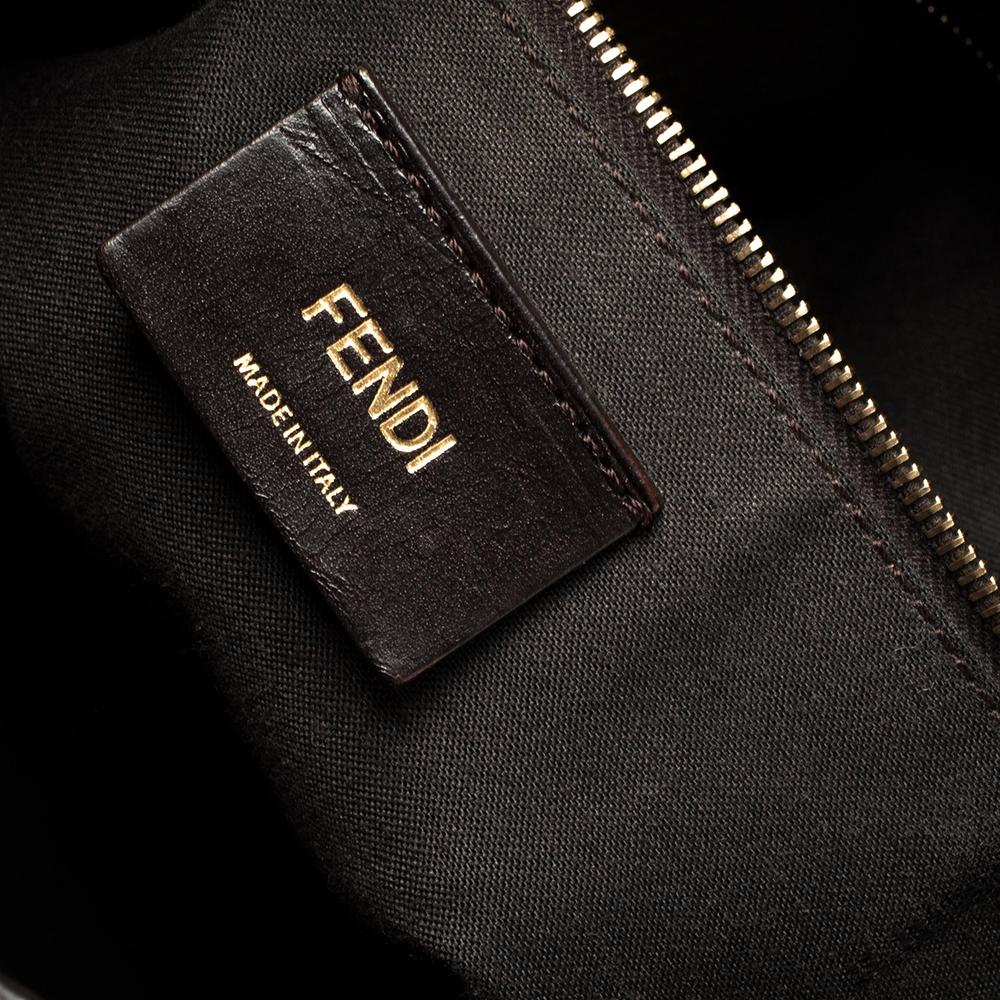 Fendi Tobacco/Black Pequin Stripe Coated Canvas and Leather Hobo Bag 3
