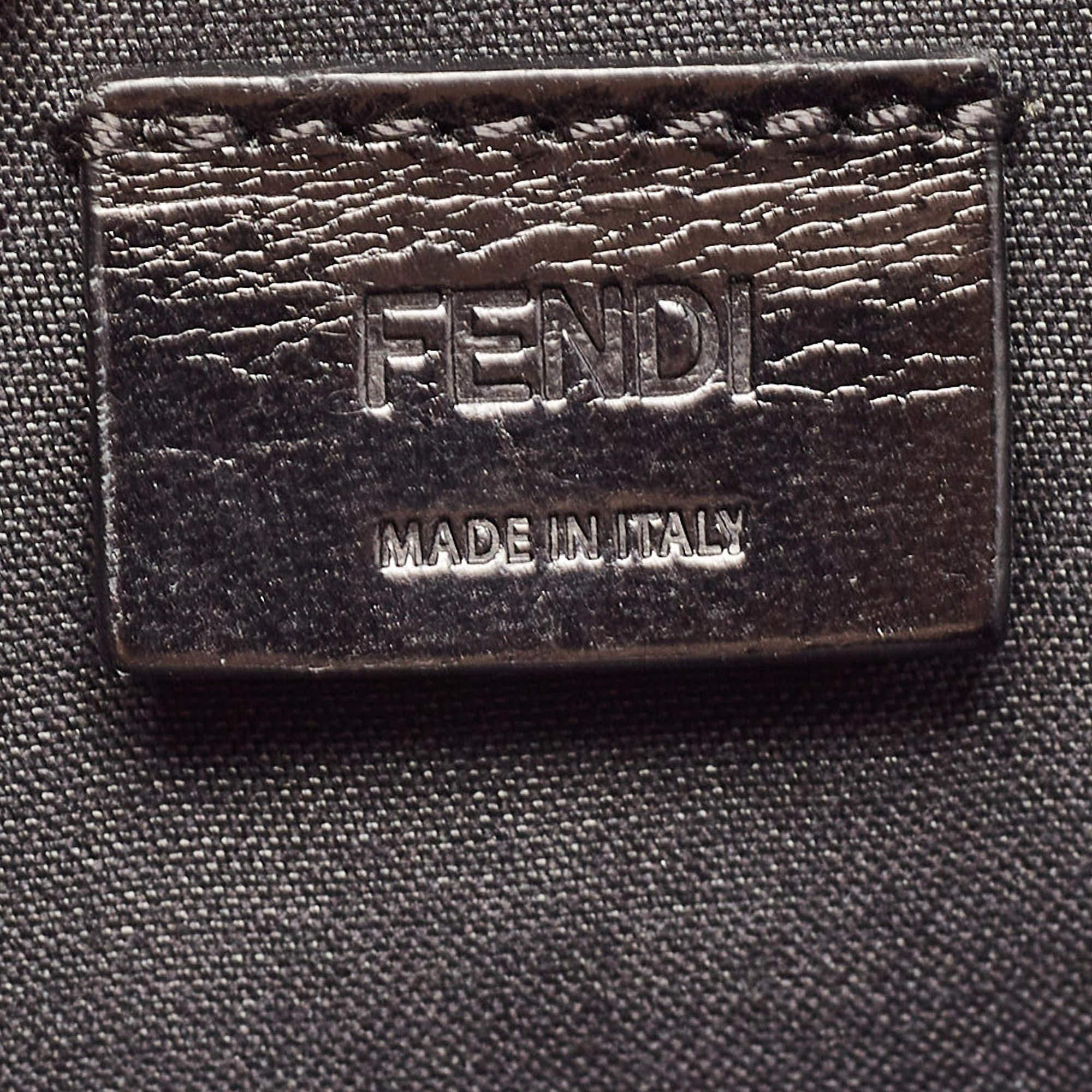 Fendi Tobacco/Black Zucca Embossed Leather Zip Pouch For Sale 4