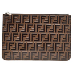 Fendi Tobacco/Black Zucca Embossed Leather Zip Pouch