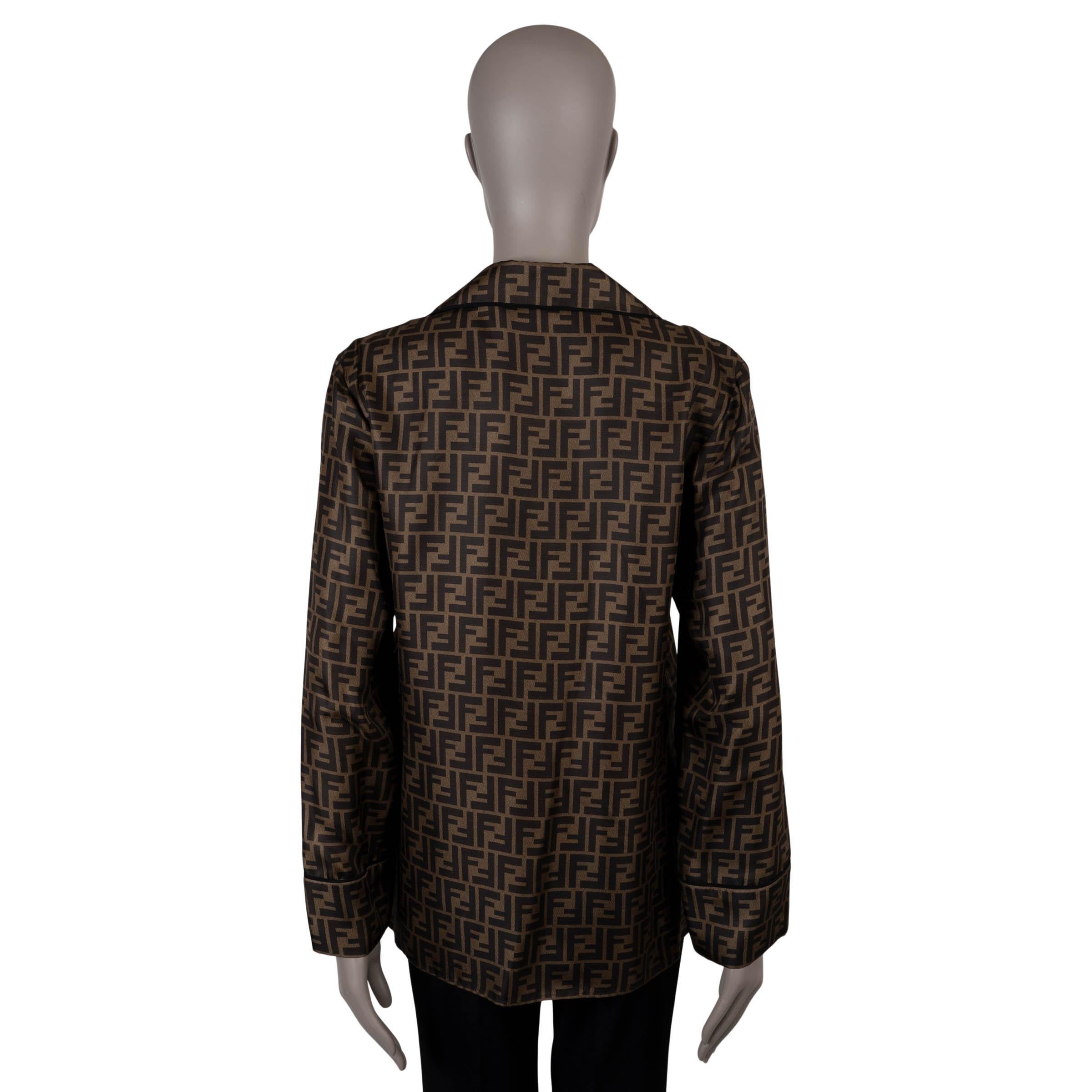 Nero Fendi Camicia ZUCCA OVERSIZE marrone tabacco in seta 2023 40 S in vendita