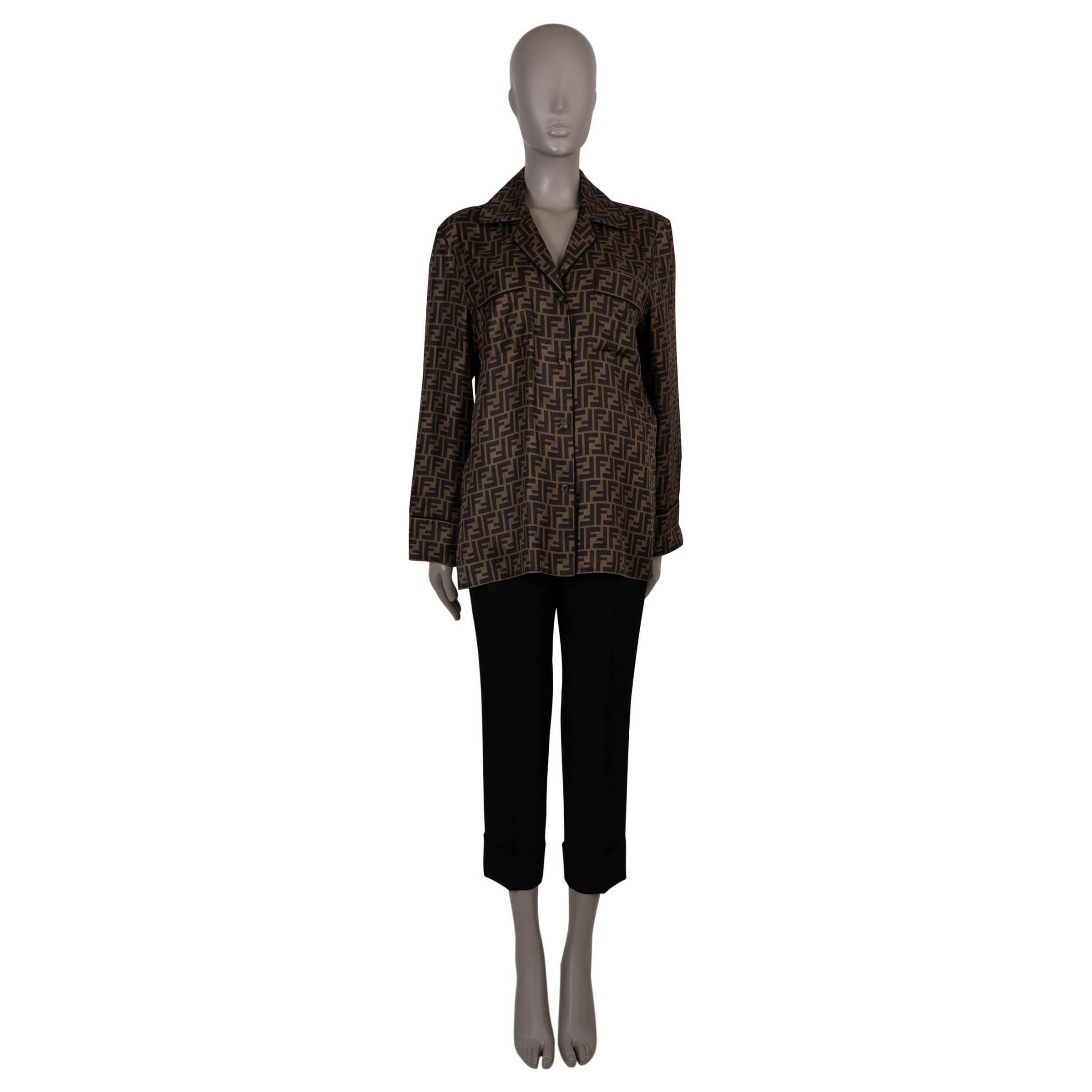 Fendi Camicia ZUCCA OVERSIZE marrone tabacco in seta 2023 40 S In condizioni ottime in vendita a Zürich, CH
