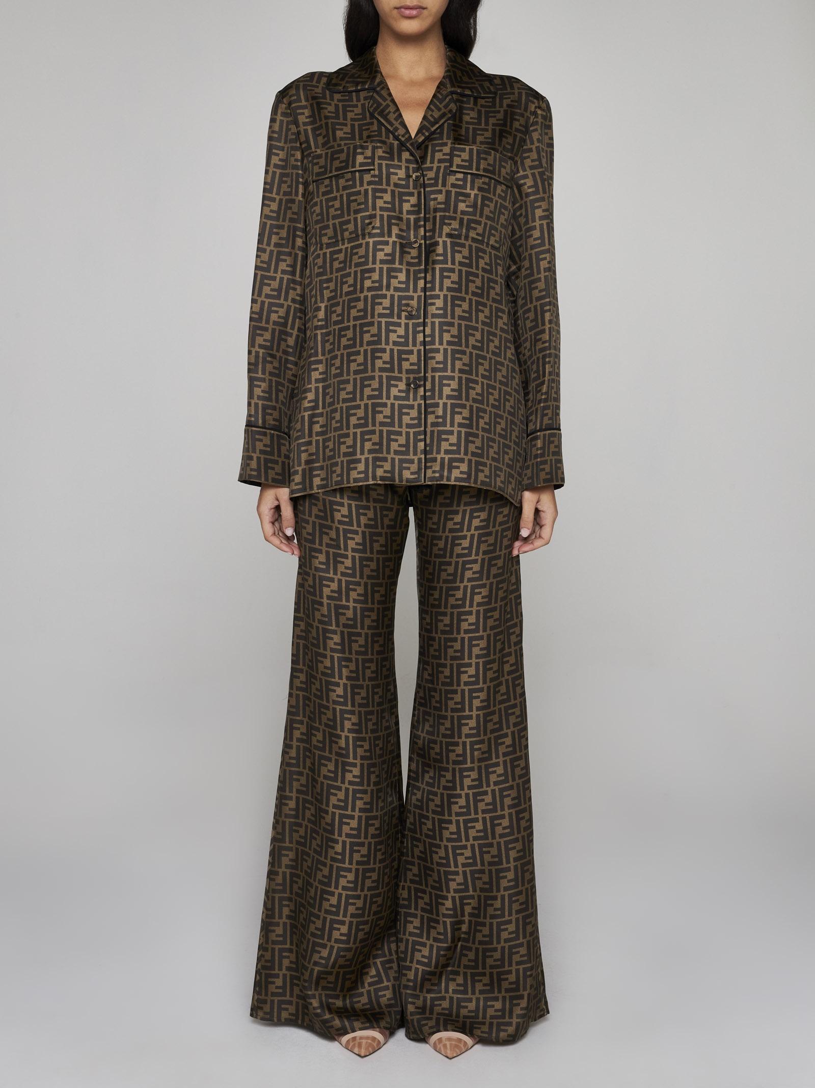 Fendi Camicia ZUCCA OVERSIZE marrone tabacco in seta 2023 40 S in vendita 3
