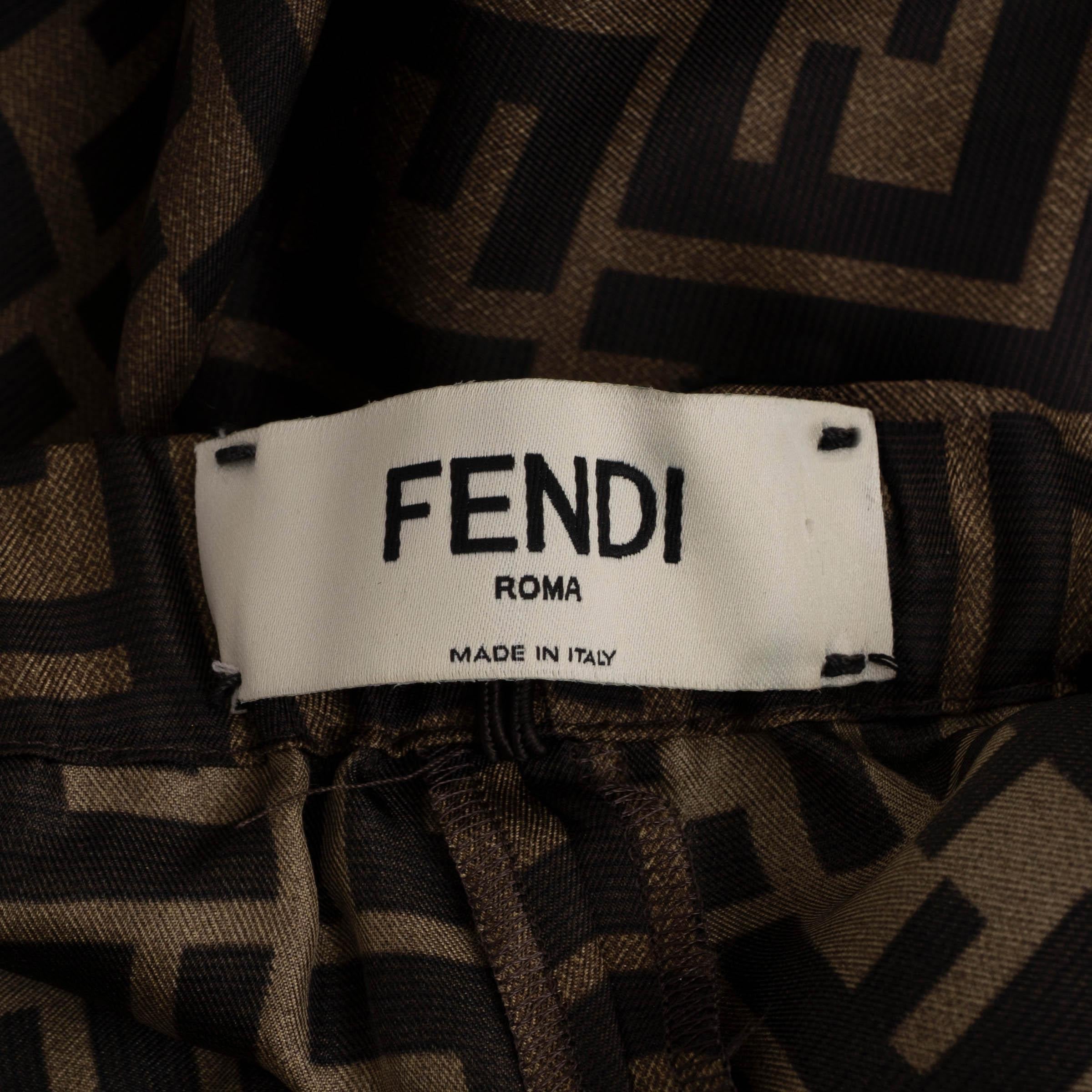 FENDI Tabac soie marron 2023 ZUCCA PALAZZO Pantalon 40 S Pour femmes en vente