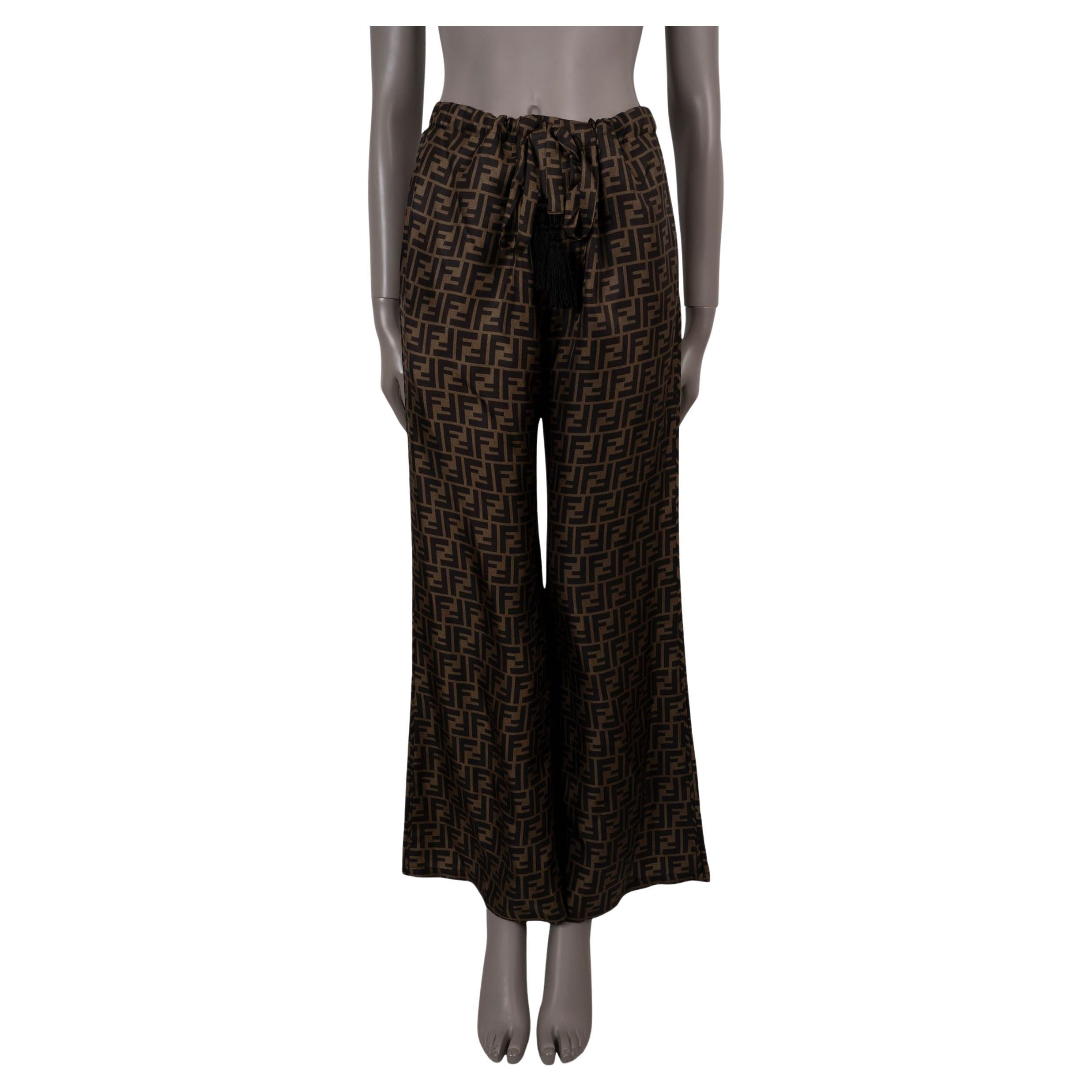 FENDI Tabac soie marron 2023 ZUCCA PALAZZO Pantalon 40 S