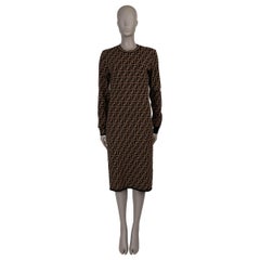 FENDI Tobacco brown viscose ZUCCA FF JACQUARD KNIT Dress L