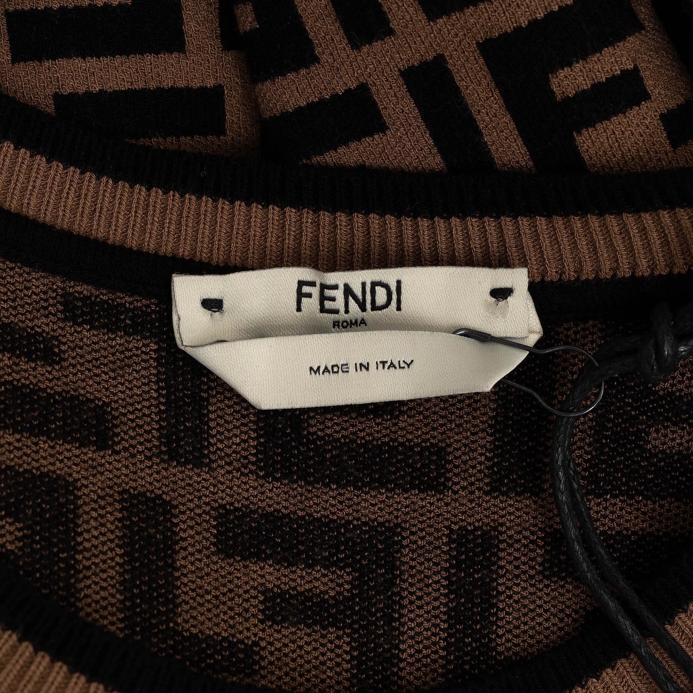 FENDI Tobacco brown viscose ZUCCA FF JACQUARD KNIT Dress L For Sale 2