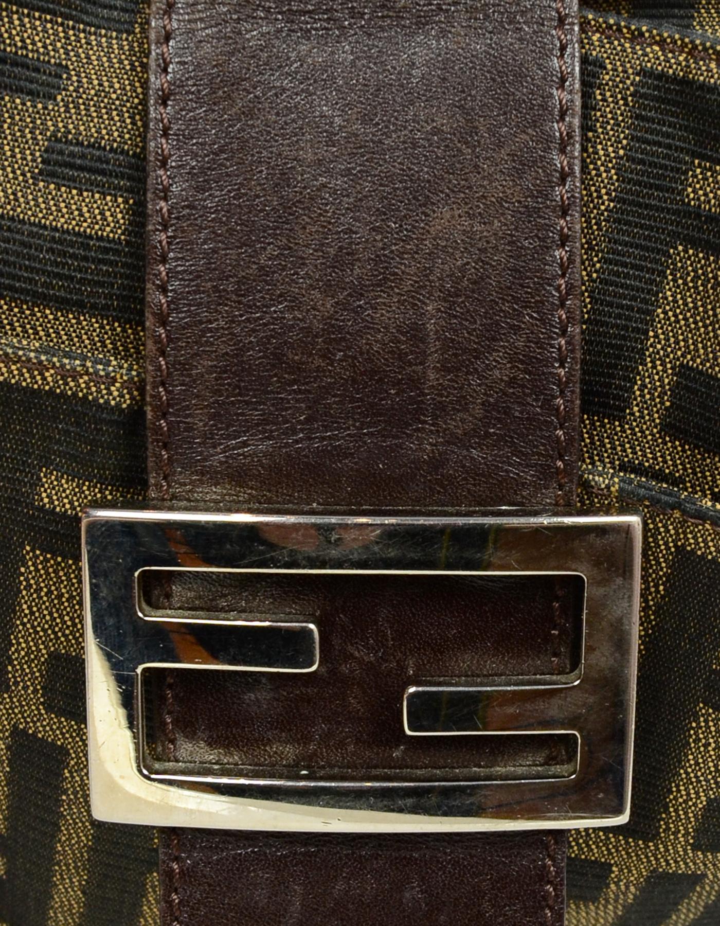 Fendi Tobacco Brown Zucca Monogram Shoulder Bag w/ Logo Buckle 1