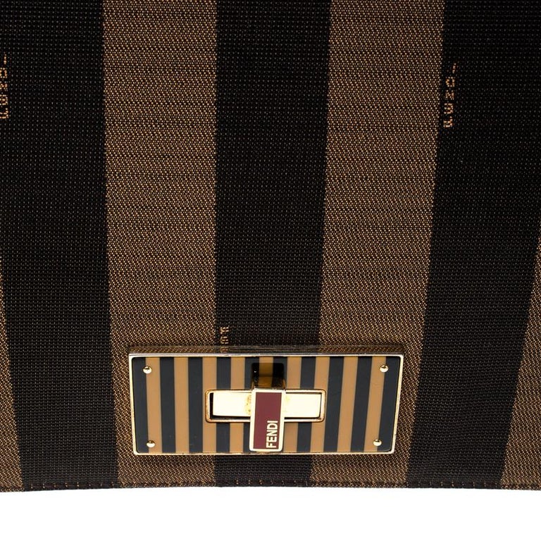 Fendi Tobacco Canvas Large Pequin Stripe Claudia Shoulder Bag For Sale at  1stDibs