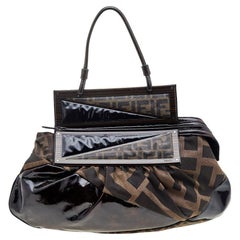 Fendi Tobacco Patent Leather and Zucca Canvas To You Top Handle Bag