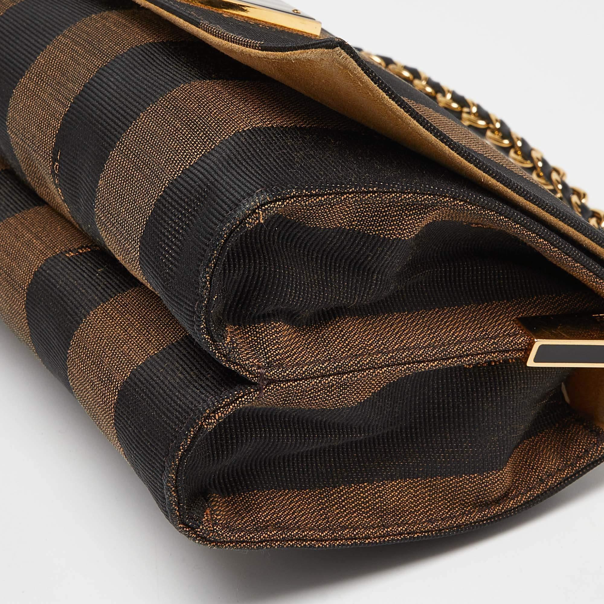 Fendi Tobacco Pequin Canvas and Leather Small Claudia Shoulder Bag 5