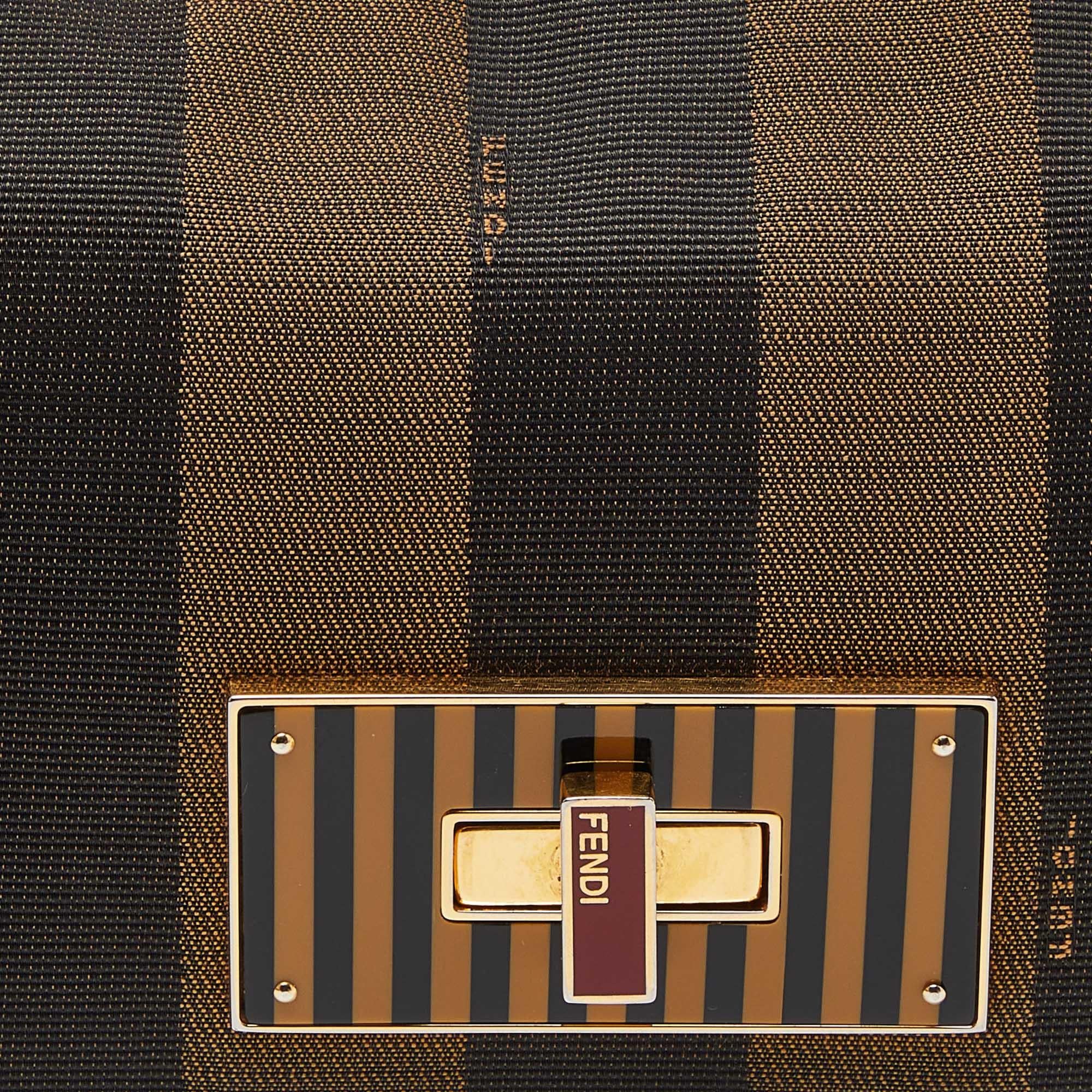 Fendi Tobacco Pequin Canvas and Leather Small Claudia Shoulder Bag 6