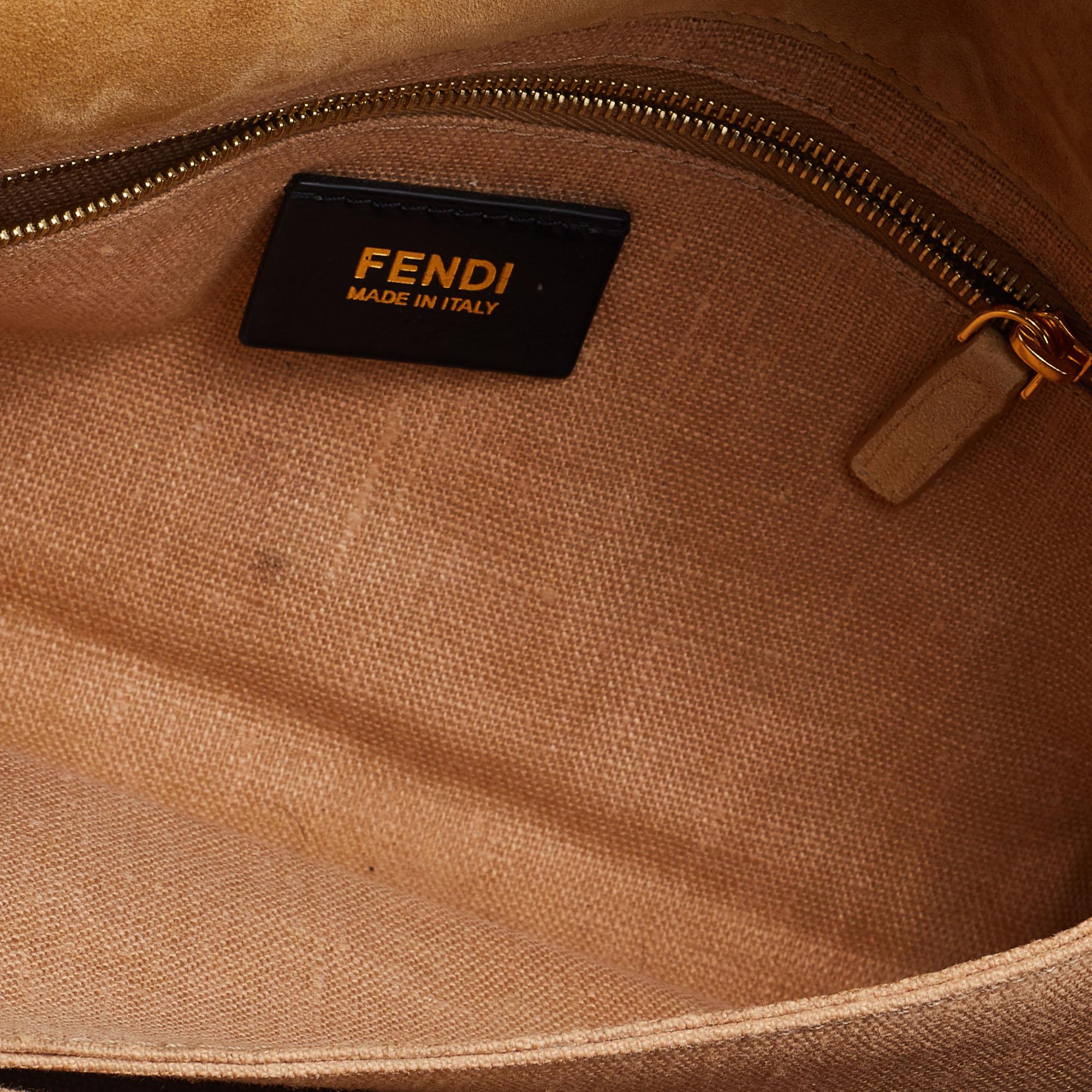 Fendi Tobacco Pequin Canvas and Leather Small Claudia Shoulder Bag 2