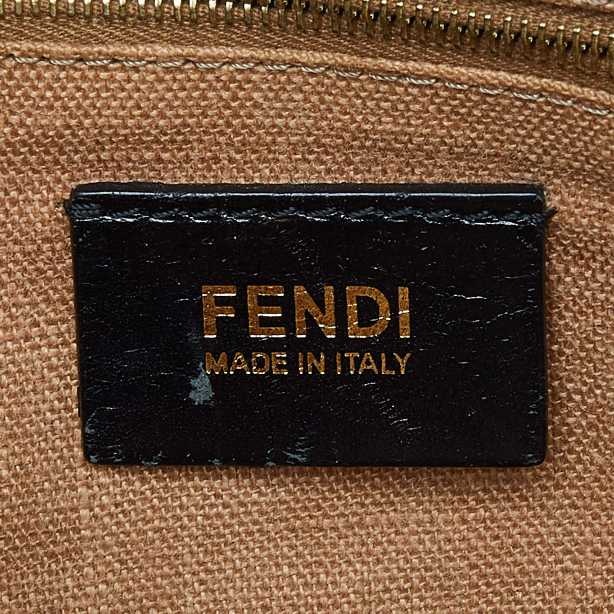 Fendi Tobacco Pequin Canvas and Leather Small Claudia Shoulder Bag 1