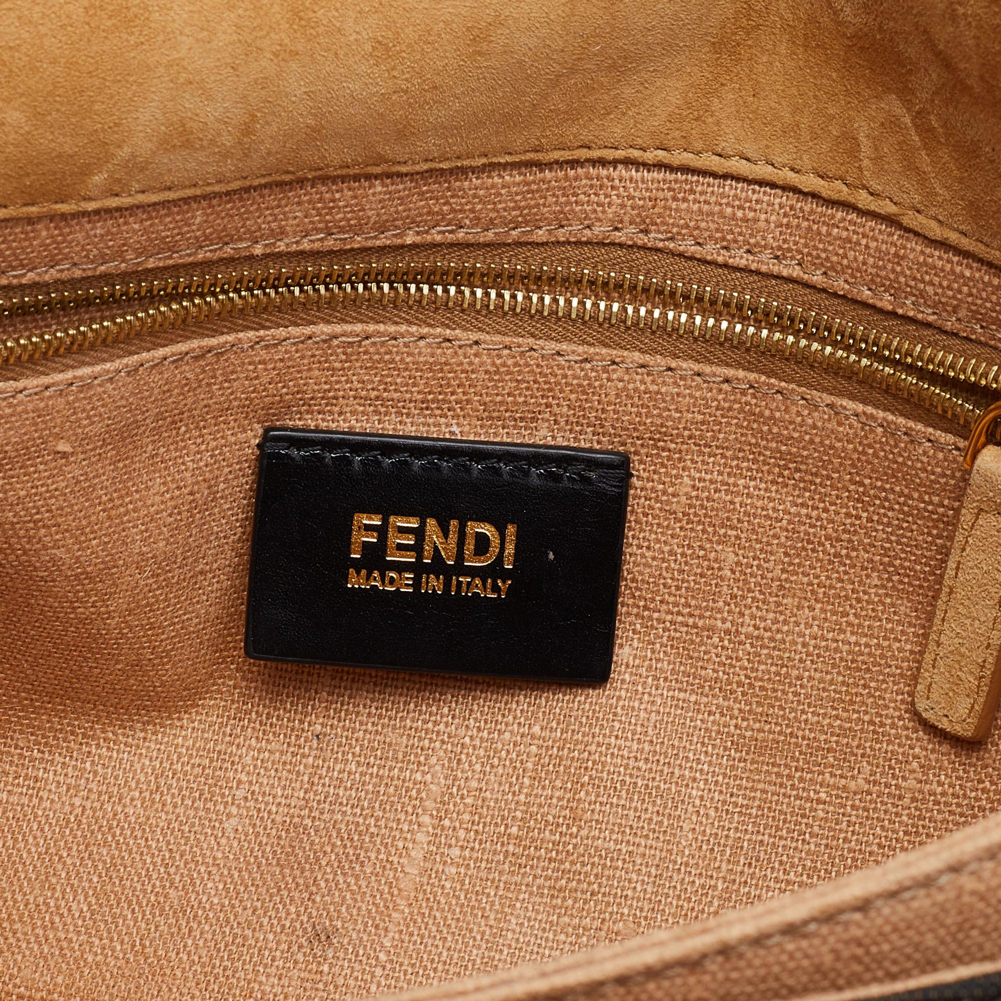 Fendi Tobacco Pequin Canvas and Leather Small Claudia Shoulder Bag 4