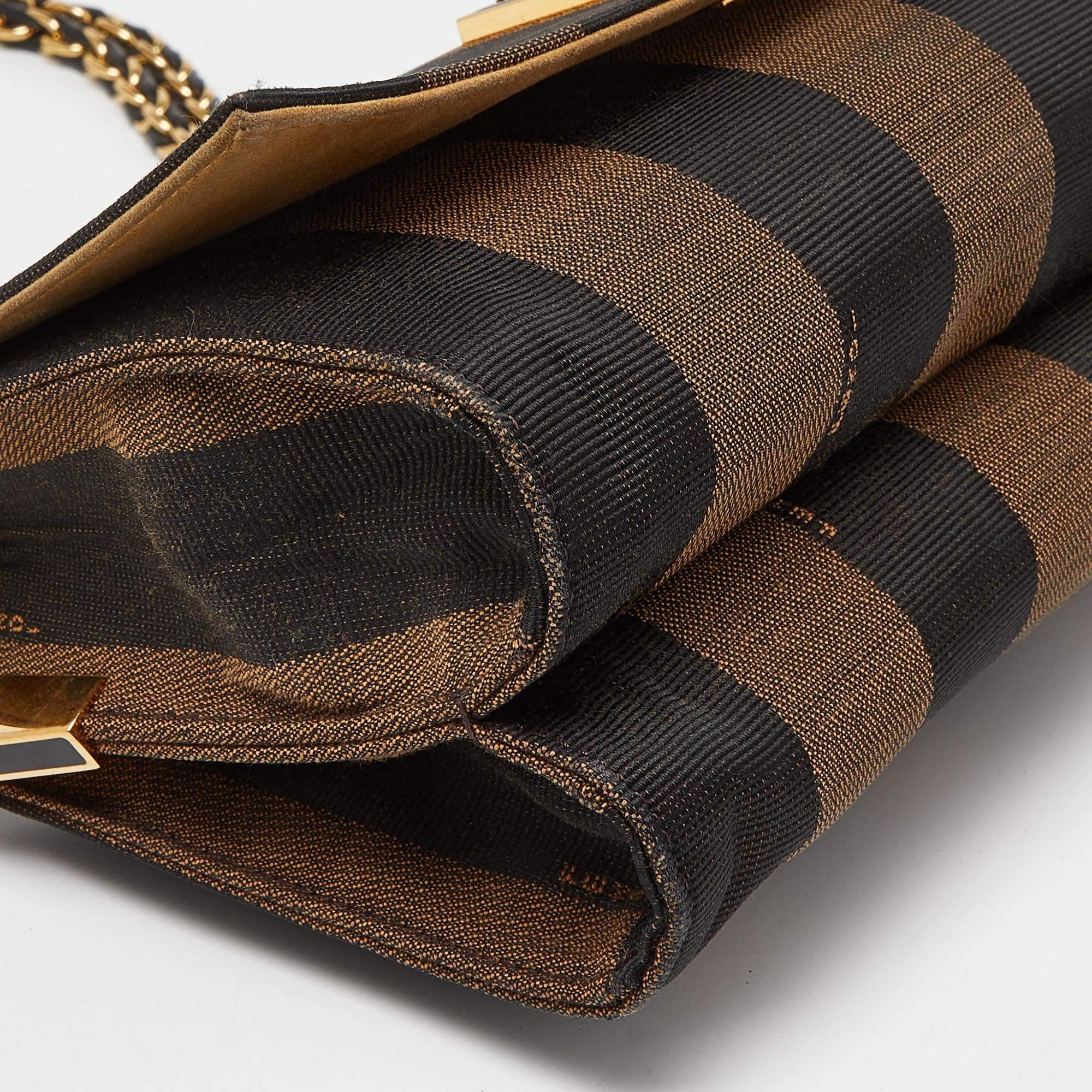 Fendi Tobacco Pequin Canvas and Leather Small Claudia Shoulder Bag 3