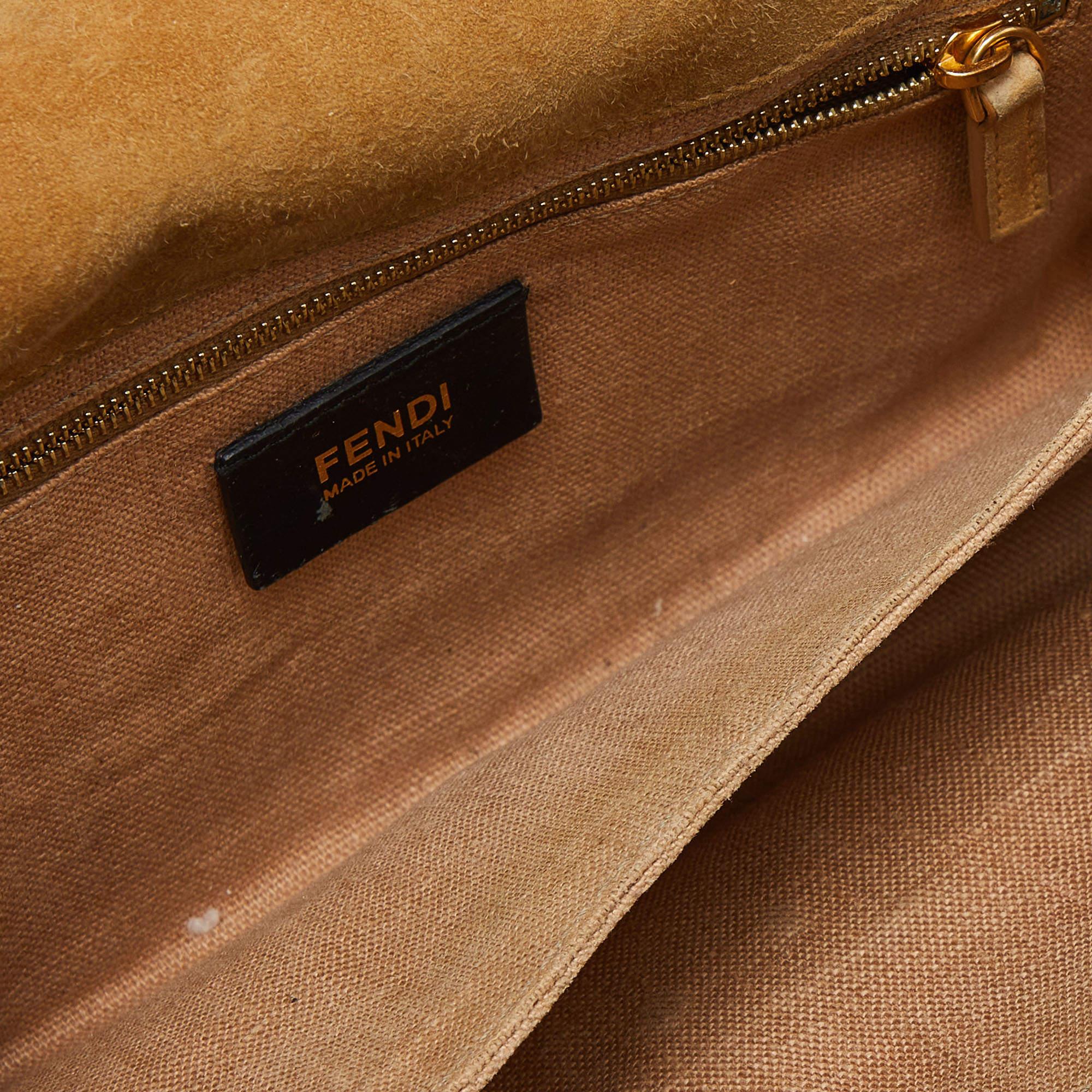 Fendi Tobacco Pequin Canvas and Leather Small Claudia Shoulder Bag 4