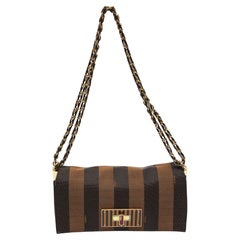 Fendi Tobacco Pequin Canvas and Leather Small Claudia Shoulder Bag