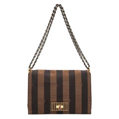 Fendi Tobacco Pequin Canvas Large Claudia Shoulder Bag