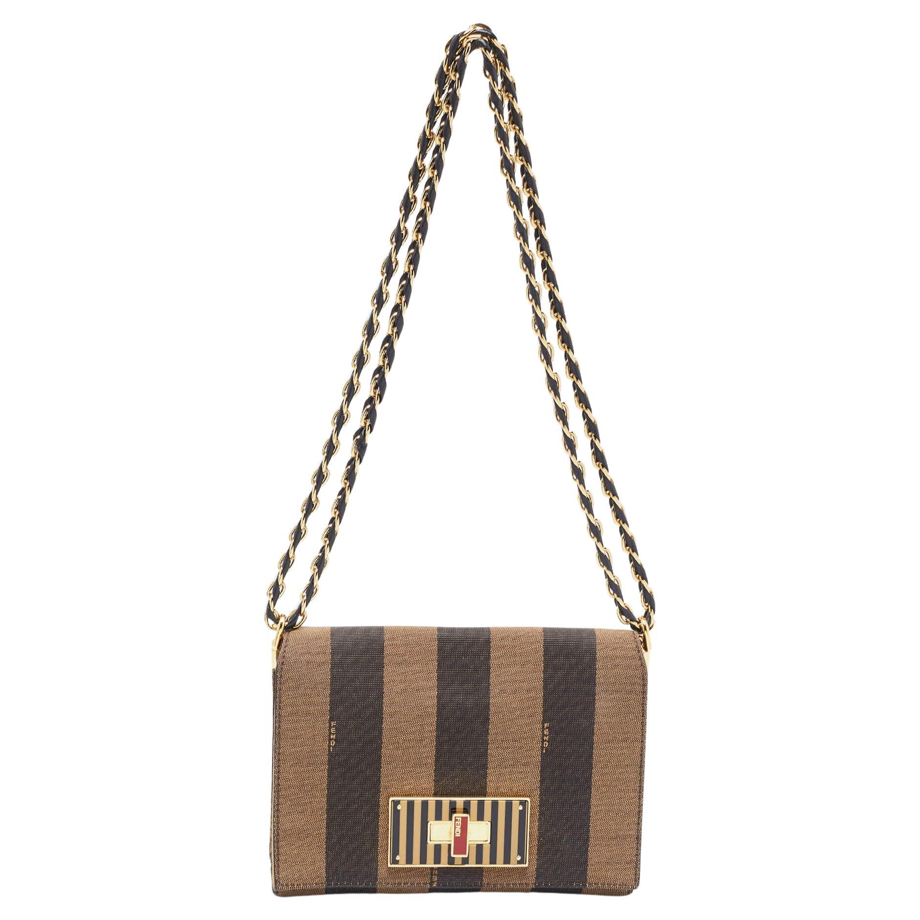 Fendi Tobacco Pequin Canvas Small Claudia Shoulder Bag