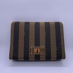 Fendi Tobacco Pequin Claudia Brown Canvas Fabric Shoulder Bag