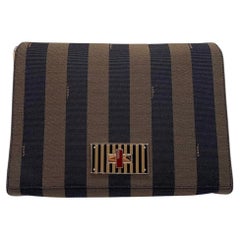 Fendi Tobacco Pequin Claudia Brown Canvas Fabric Shoulder Bag