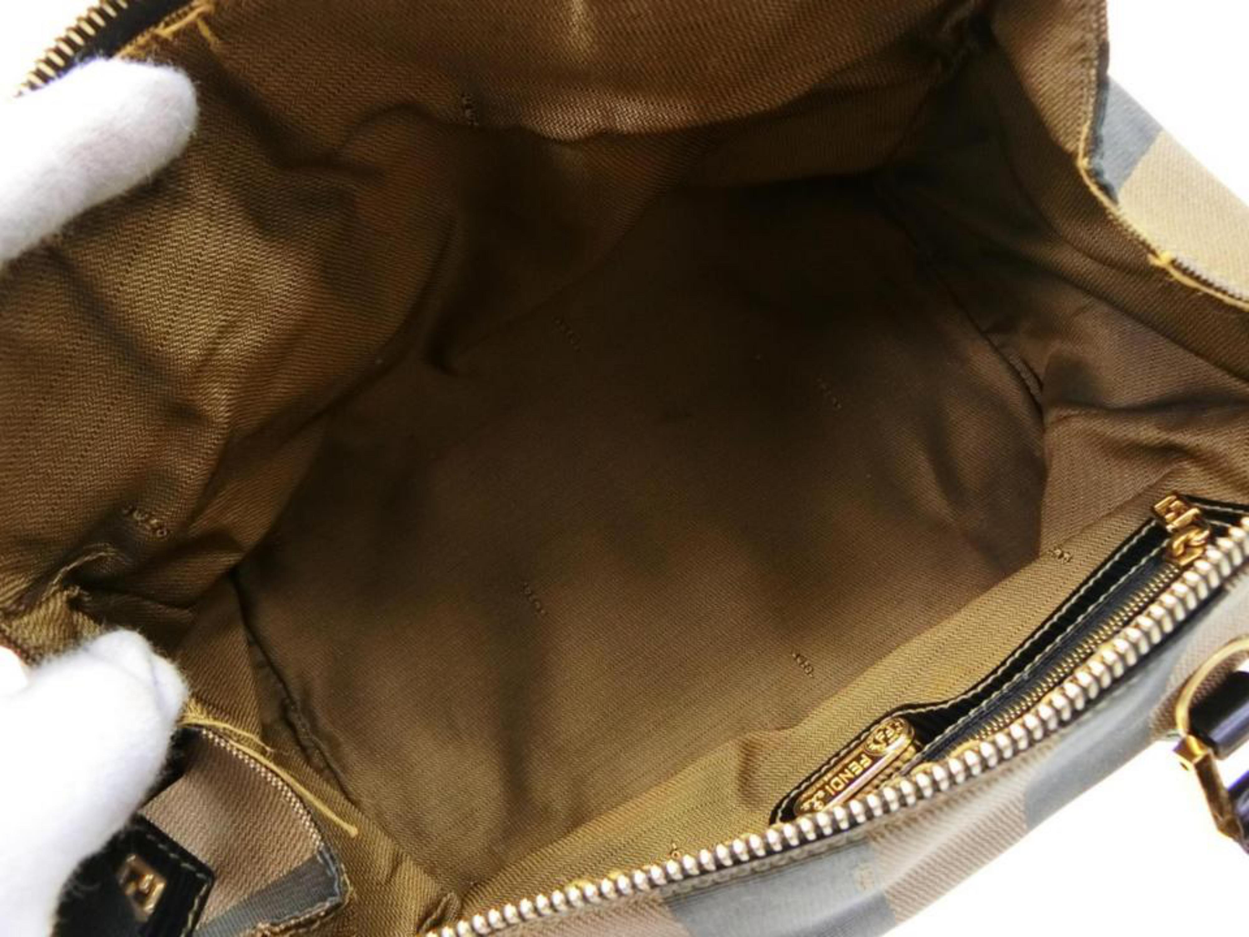 Fendi Tobacco Pequin Strip Boston with Strap 232175 Brown Canvas Satchel For Sale 5