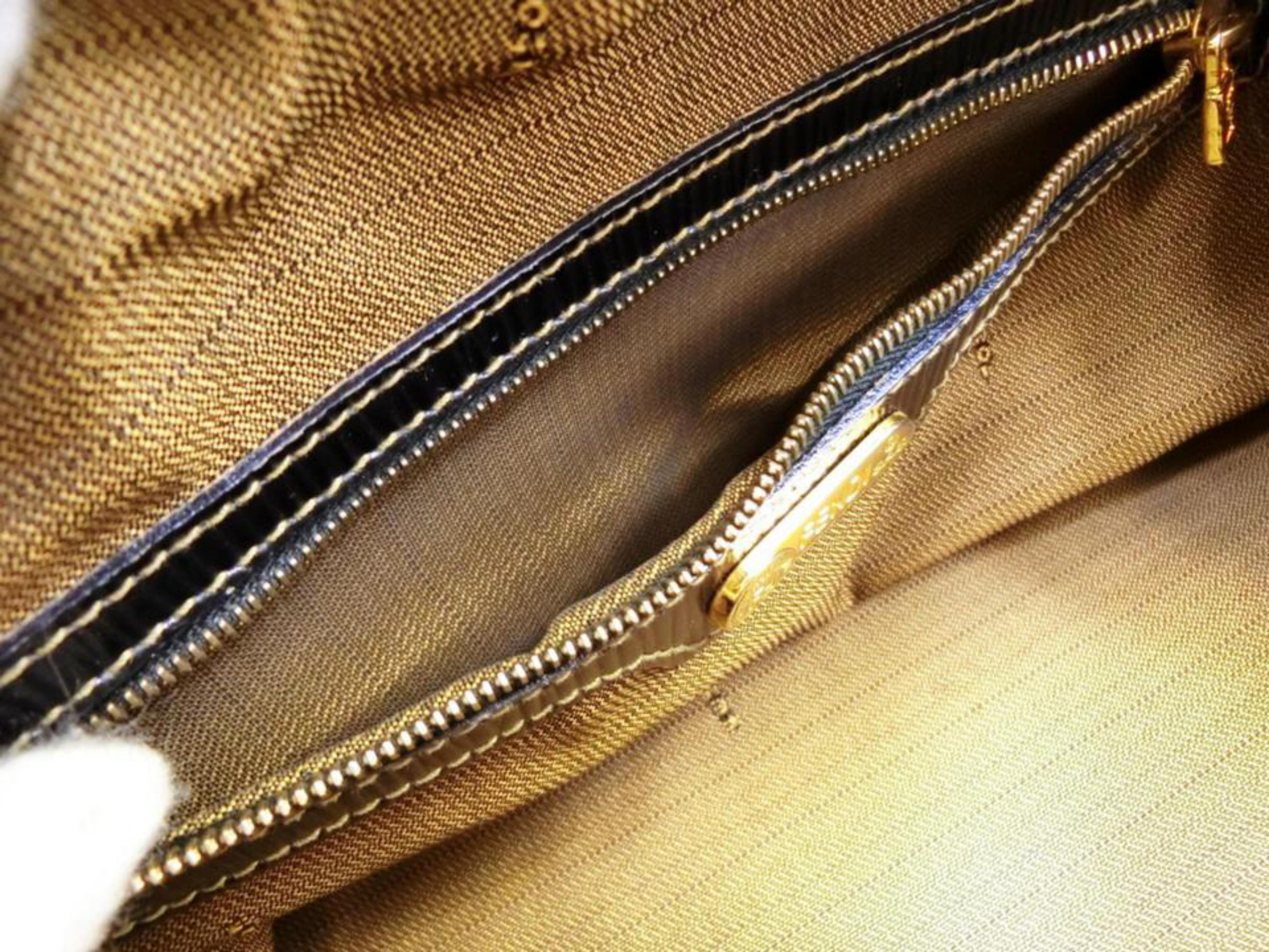 Black Fendi Tobacco Pequin Strip Boston with Strap 232175 Brown Canvas Satchel For Sale