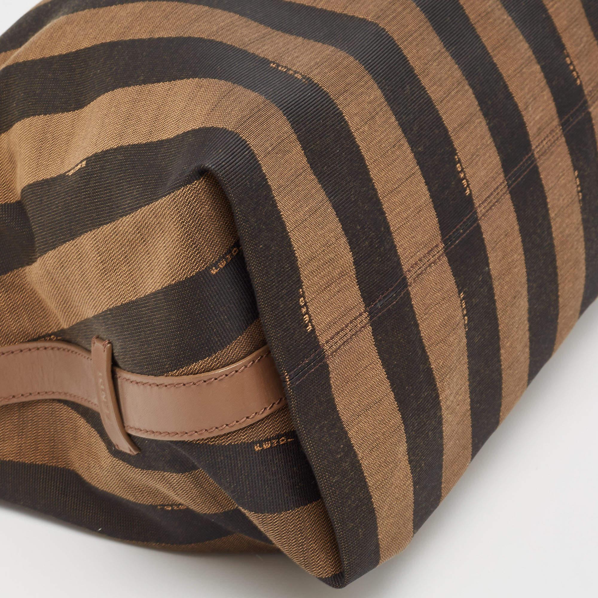 Fendi Tobacco Pequin Stripe Canvas and Leather Hobo 3