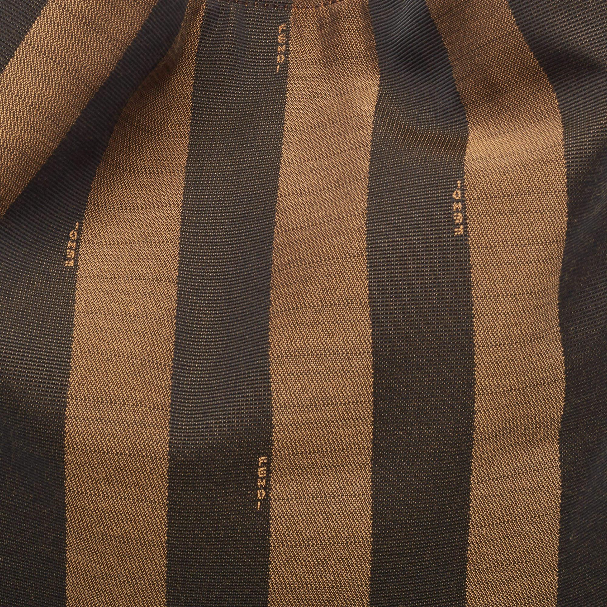 Fendi Tobacco Pequin Stripe Canvas and Leather Hobo 4