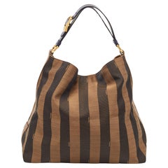 Vintage Fendi Tobacco Pequin Stripe Canvas and Leather Hobo