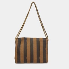 Fendi Tobacco Pequin Stripe Canvas Claudia Shoulder Bag