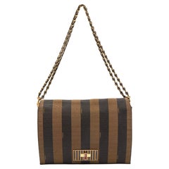 Fendi Tobacco Pequin Stripe Canvas Claudia Shoulder Bag