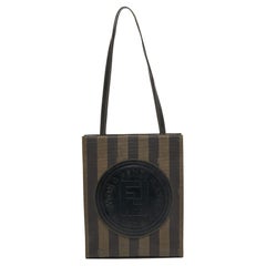 Fendi Tobacco Pequin Stripe Coated Canvas and Leather Logo Tote