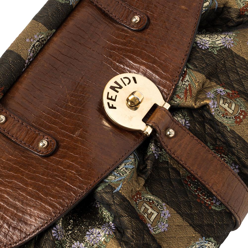 Fendi Tobacco Pequin Striped Fabric and Leather Magic Shoulder Bag 2