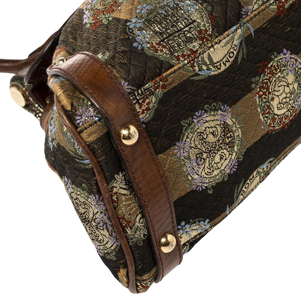 Fendi Tobacco Pequin Striped Fabric and Leather Magic Shoulder Bag 4