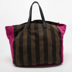 Fendi Tobacco/Pink Penguin Stripe Canvas Shopper Tote
